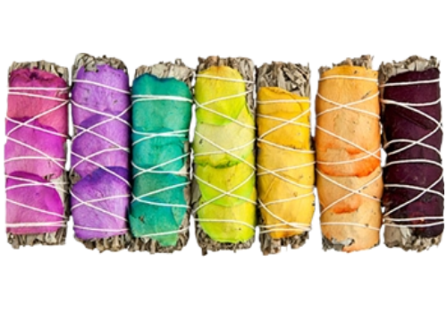 7 Pieces Chakra White Sage with 7 Color Rose Petals Set