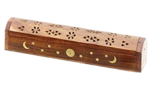 Wooden Incense Box Burner Crescent Moon & Stars